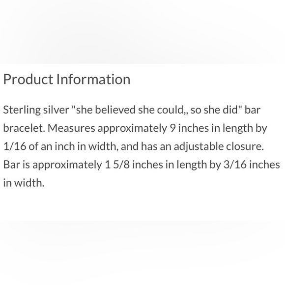 NEW sterling silver she believed she could so she did adjustable bar bracelet - Picture 5 of 8